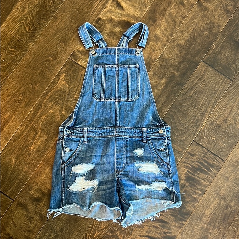 American Eagle Outfitters Blue Distressed Jean Overalls